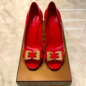 Gucci open-toe red pumps heels (size 37/7)